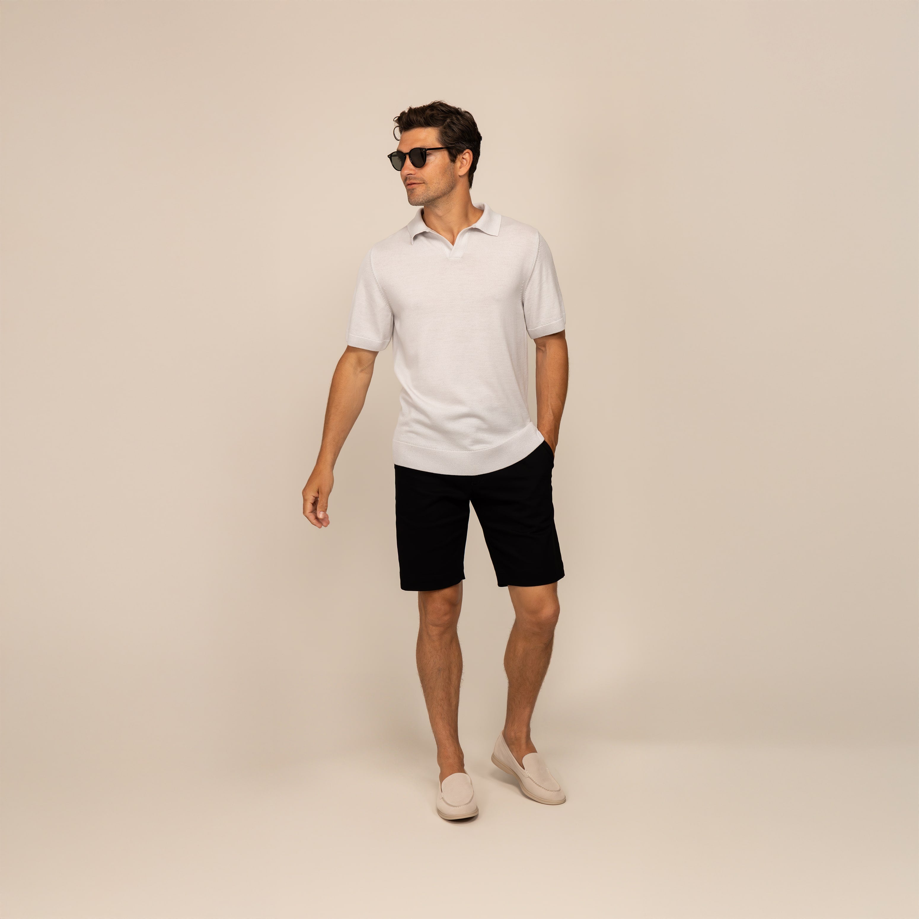 Merino Cotton Open Collar Short Sleeve Polo