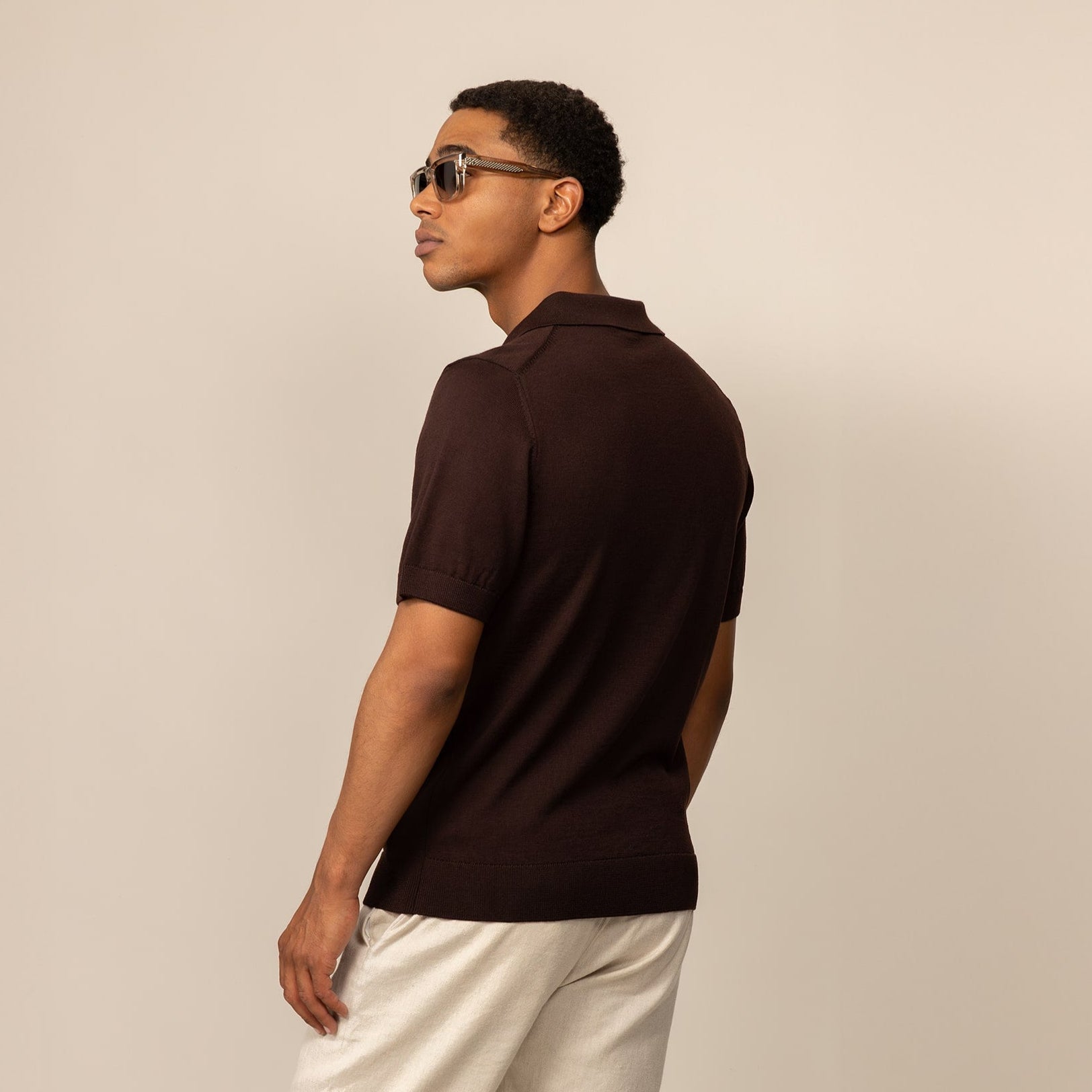 Merino Cotton Open Collar Short Sleeve Polo