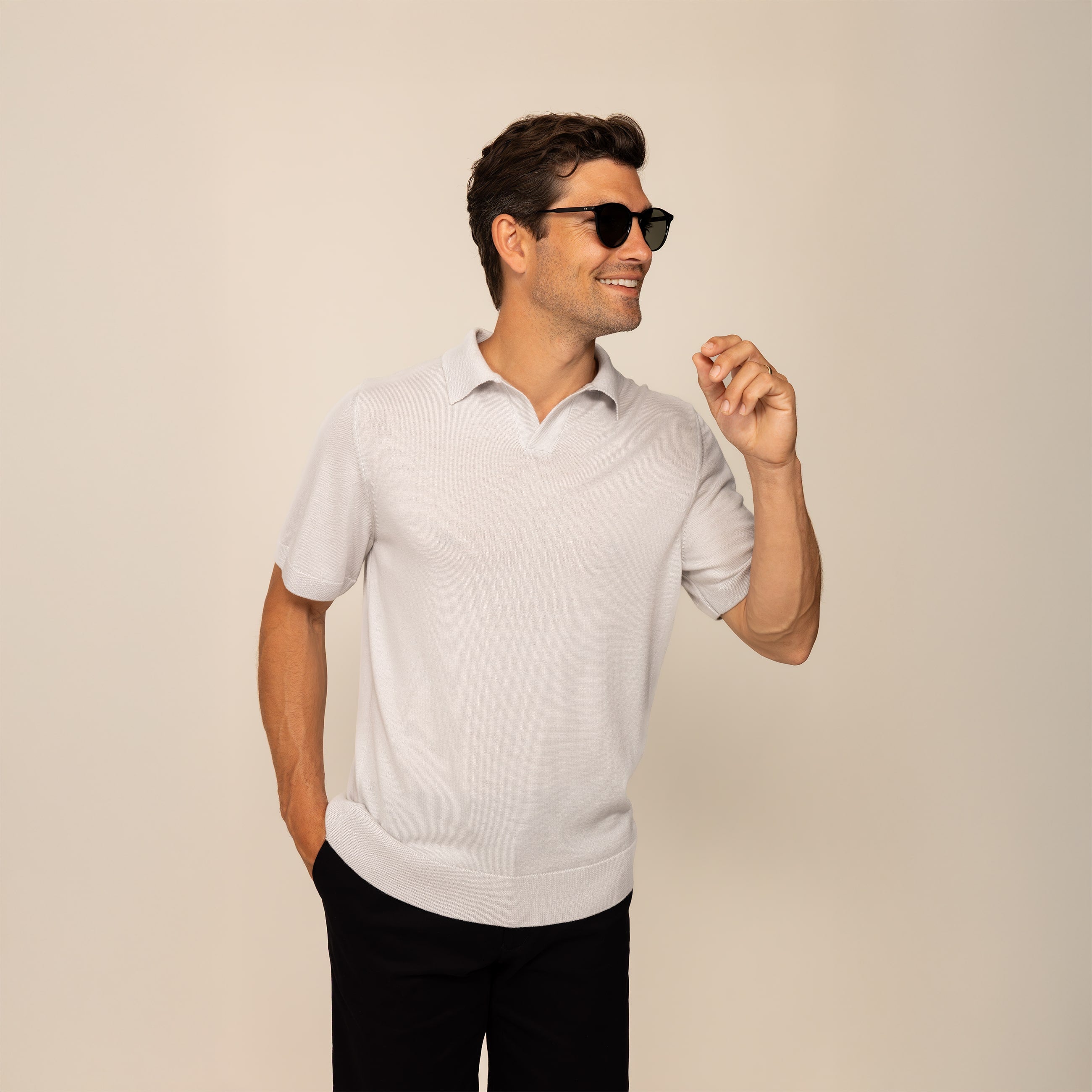 Merino Cotton Open Collar Short Sleeve Polo