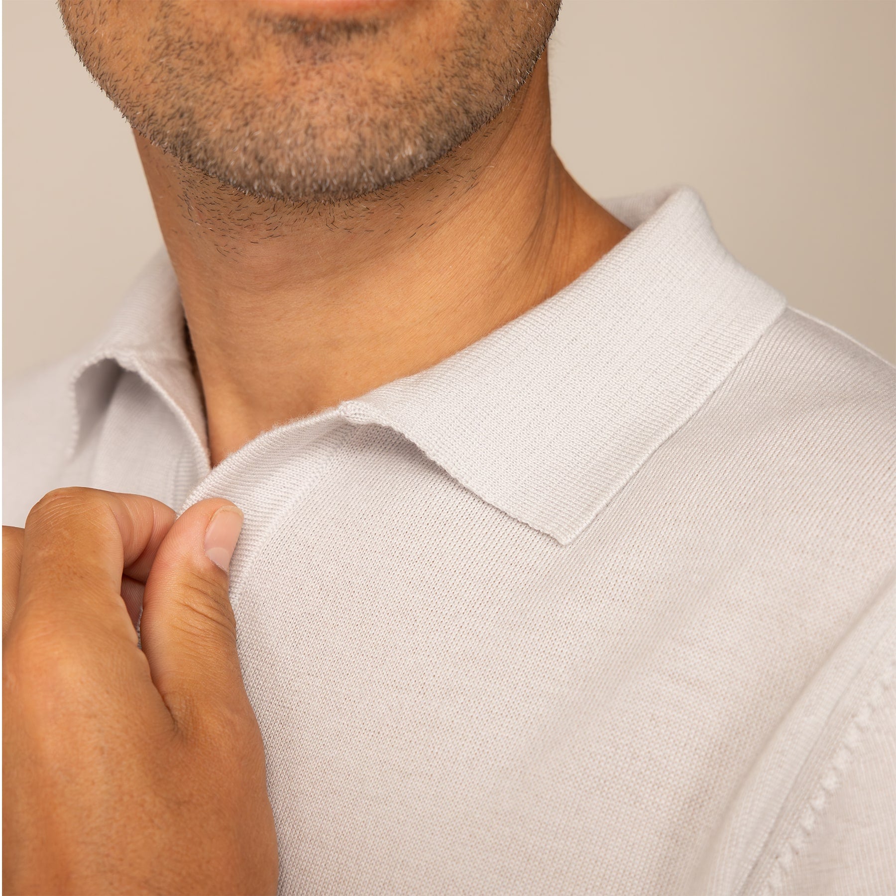 Merino Cotton Open Collar Short Sleeve Polo