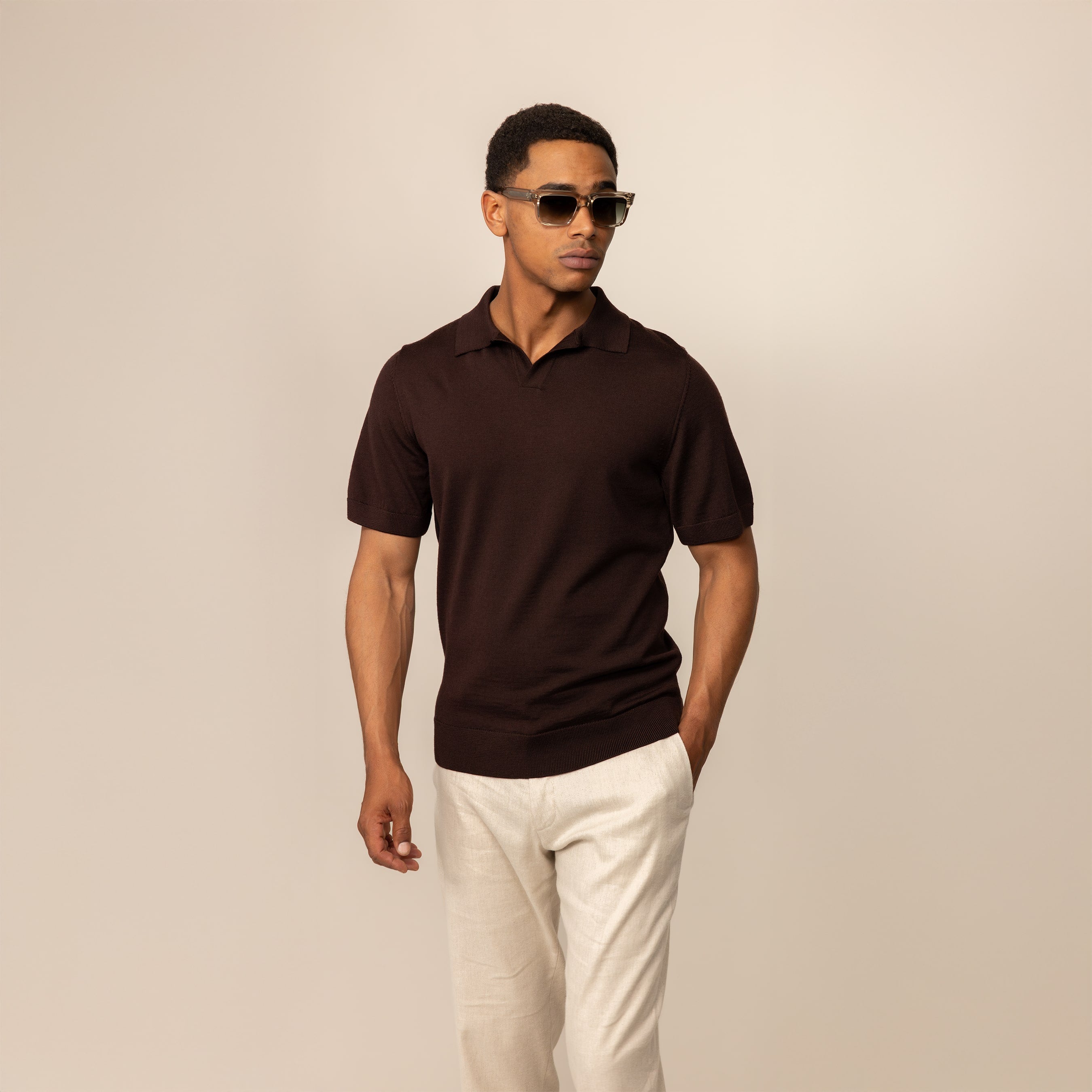 Merino Cotton Open Collar Short Sleeve Polo