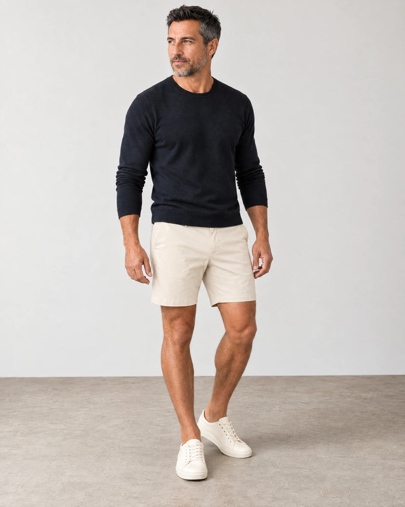 Classic Chino Shorts campaign 01|ivory stone