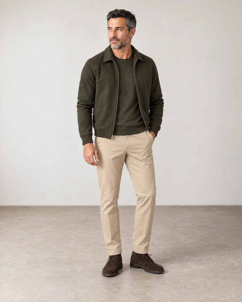 Classic Tapered Chinos campaign 02|almond taupe