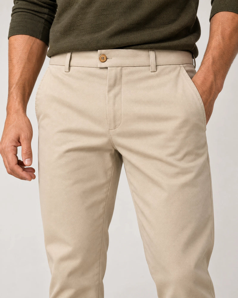 Classic Tapered Chinos campaign 03|almond taupe