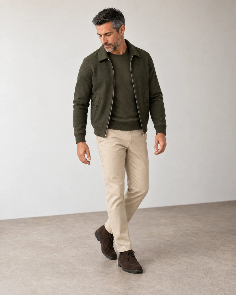 Classic Tapered Chinos campaign 06|almond taupe