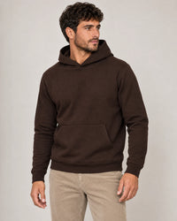 Cotton Fleece Hoodie campaign 01|smoked brown