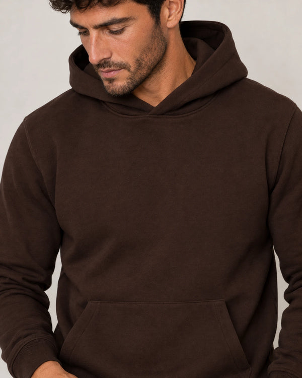 Cotton Fleece Hoodie campaign 03|smoked brown