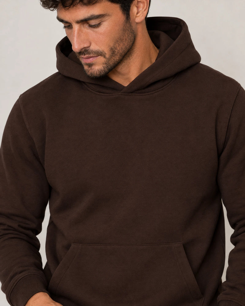 Cotton Fleece Hoodie campaign 03|smoked brown