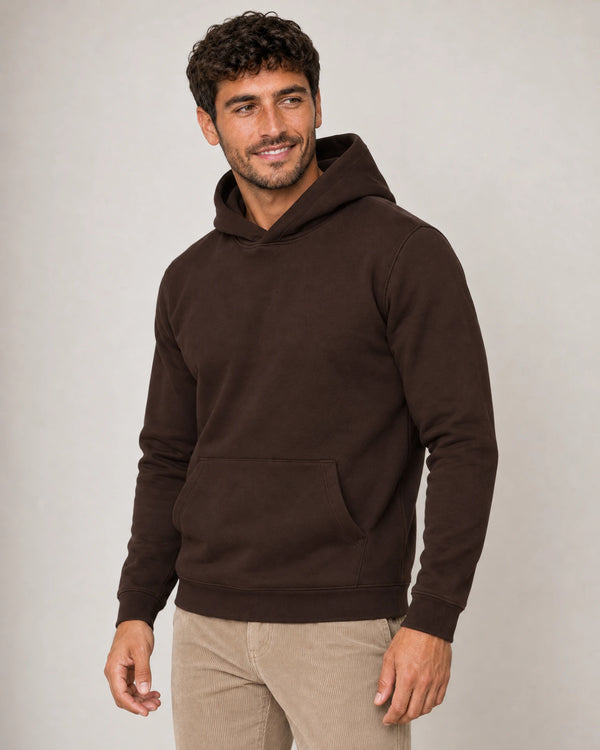 Cotton Fleece Hoodie campaign 05|smoked brown