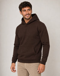 Cotton Fleece Hoodie campaign 05|smoked brown