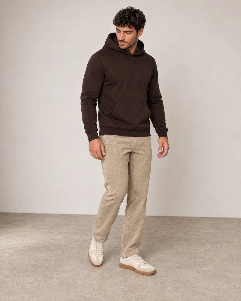 Cotton Fleece Hoodie campaign 06|smoked brown