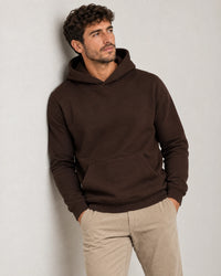 Cotton Fleece Hoodie campaign 07|smoked brown