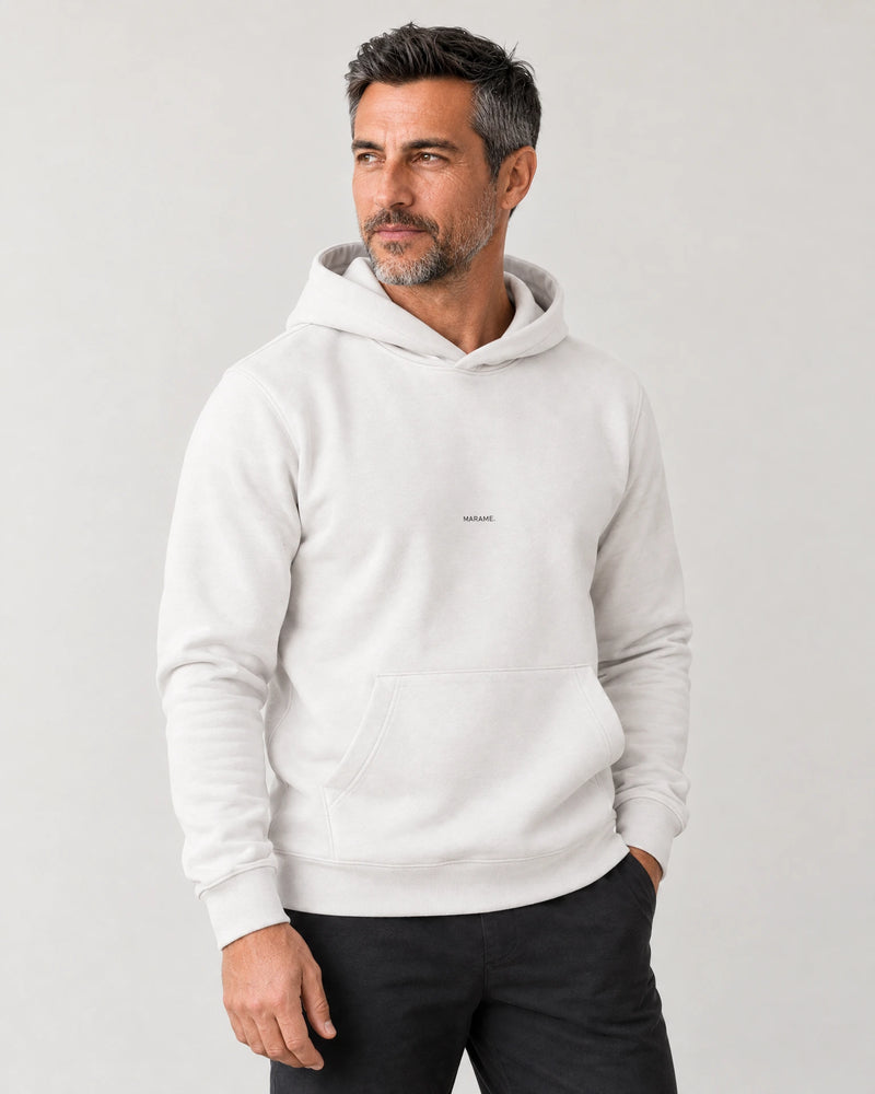 Cotton Fleece Logo Hoodie campaign 01|Ash White