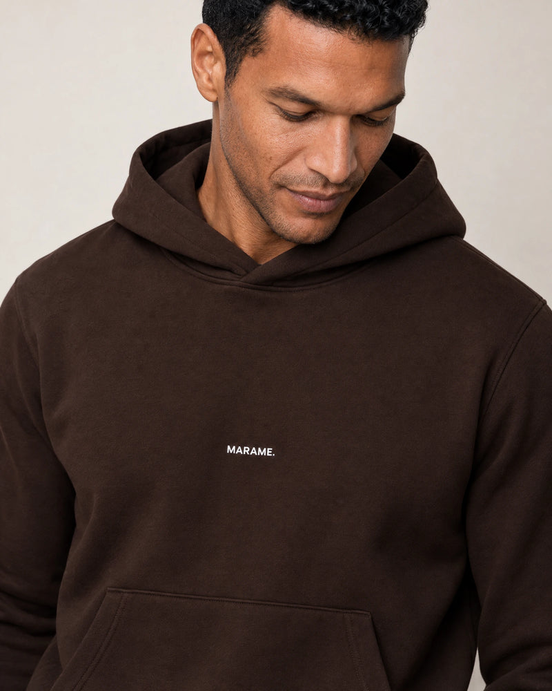 Cotton Fleece Logo Hoodie campaign 03|Smoked Brown