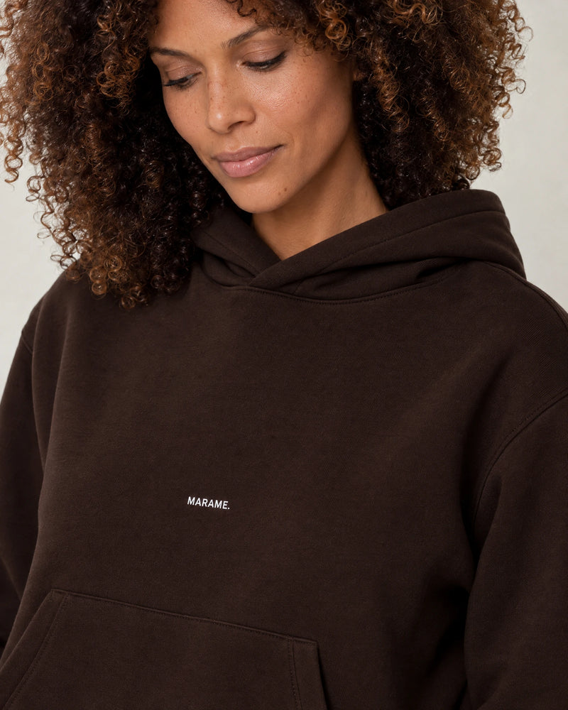 Cotton Fleece Logo Hoodie campaign 03|smoked brown