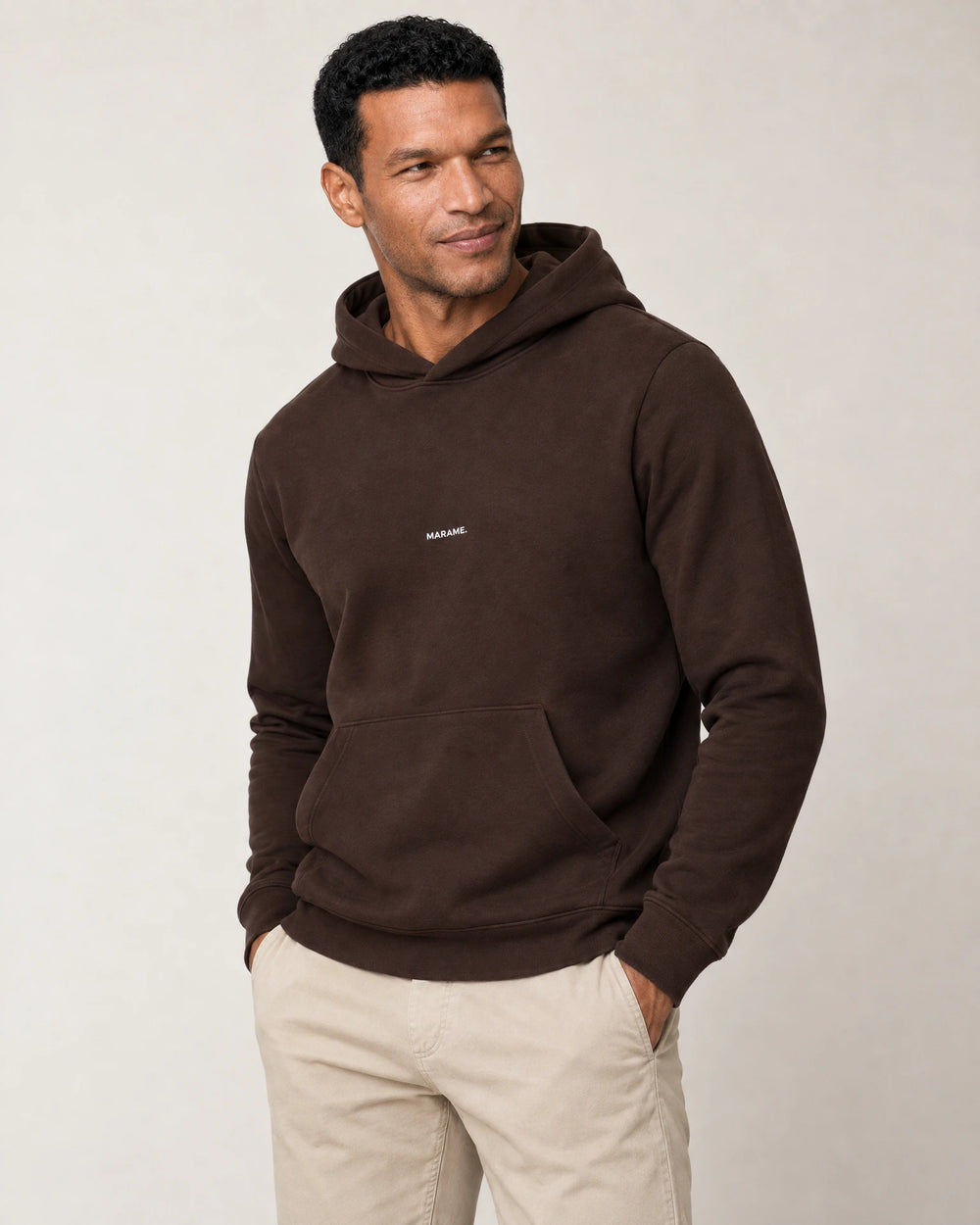 Cotton Fleece Logo Hoodie campaign 05|Smoked Brown