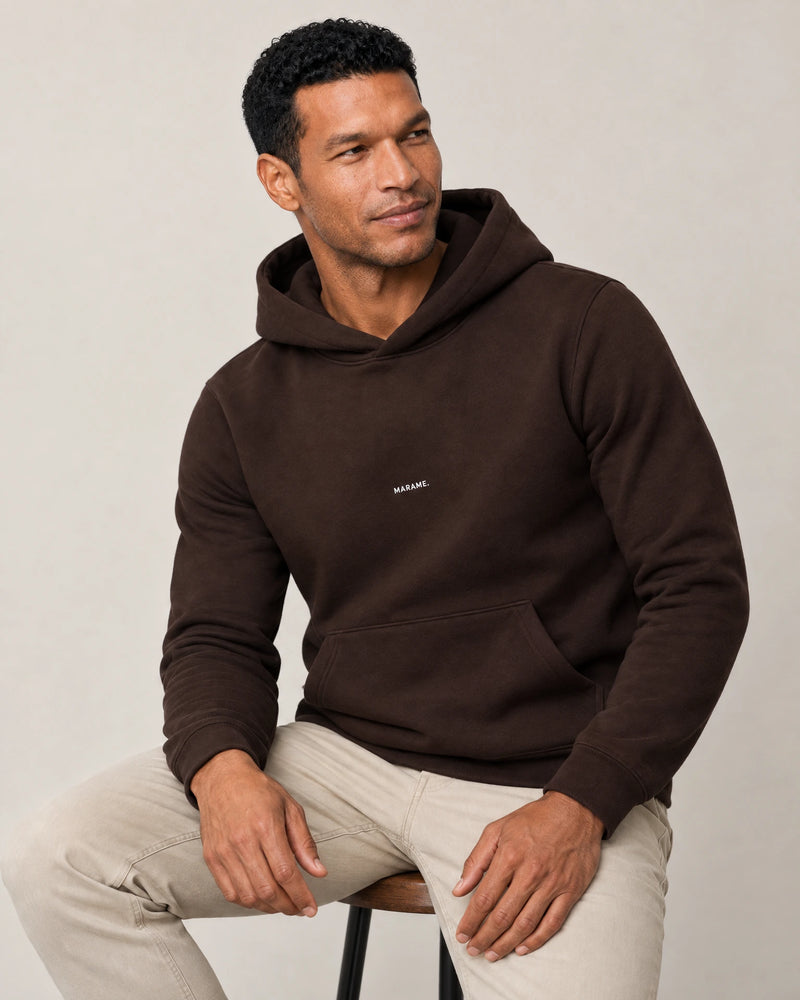 Cotton Fleece Logo Hoodie campaign 07|Smoked Brown
