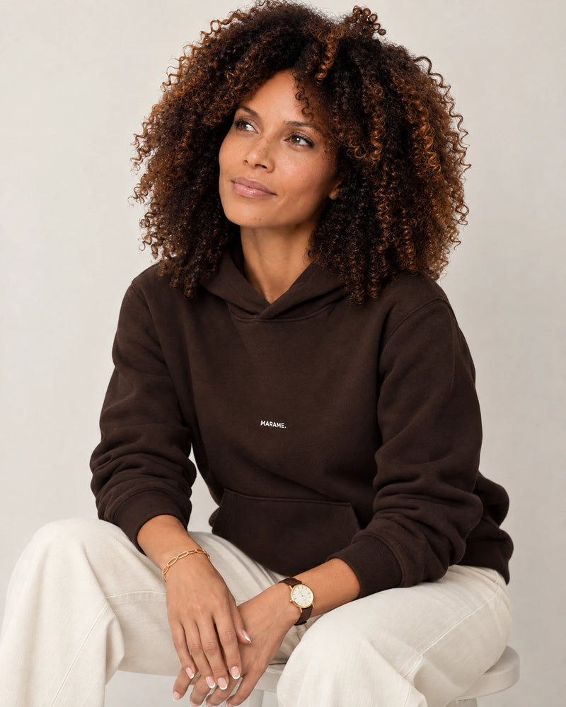 Cotton Fleece Logo Hoodie campaign 07|smoked brown