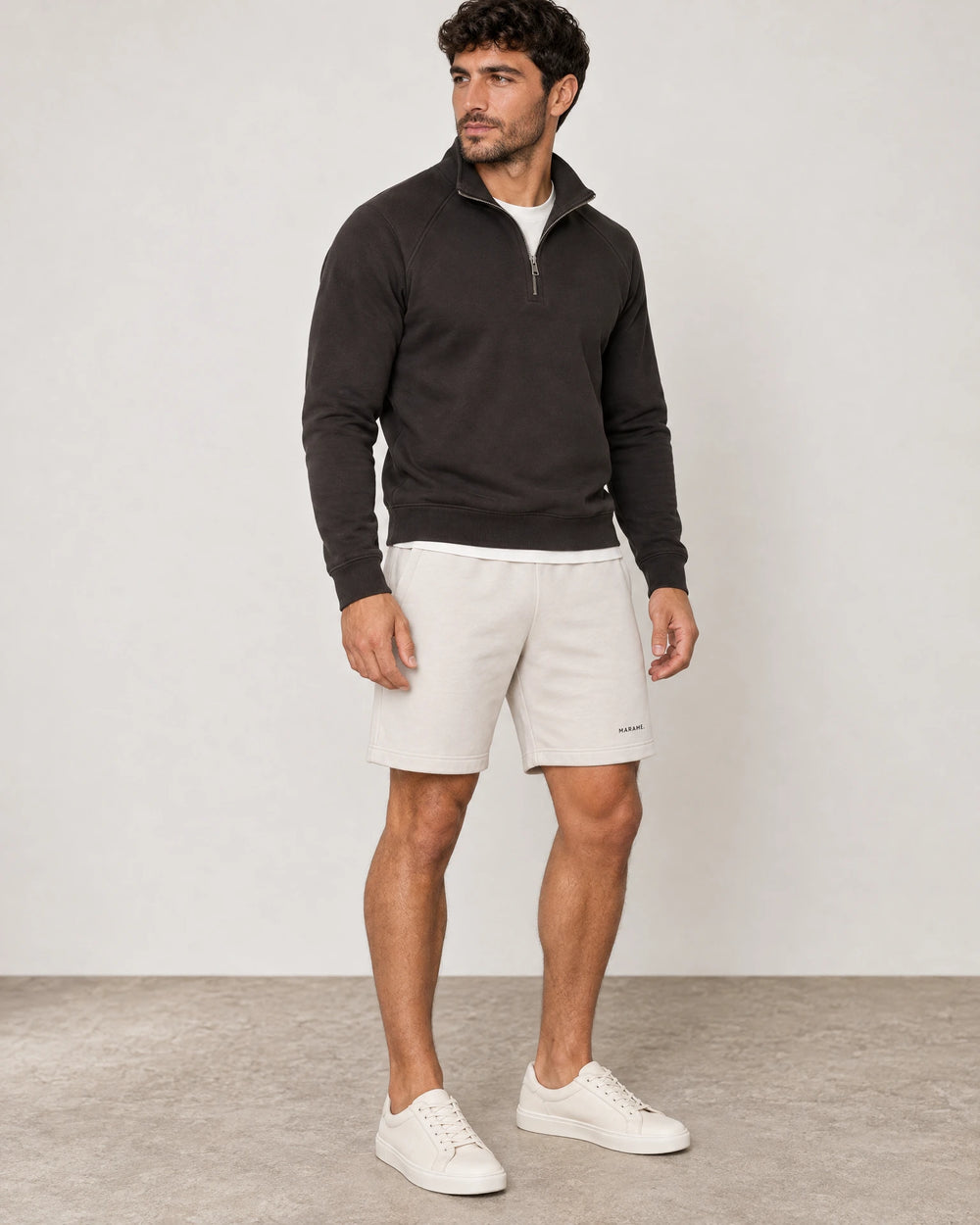 Cotton Fleece Lounge Shorts campaign 01|ash white