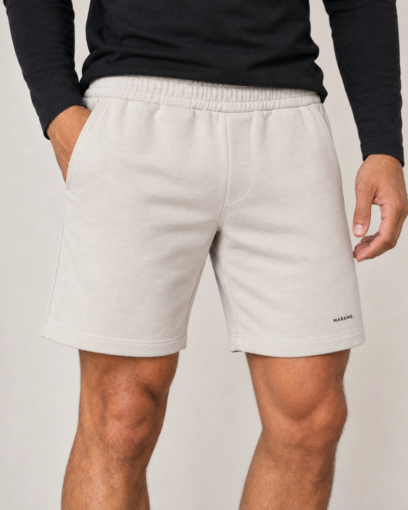 Cotton Fleece Lounge Shorts campaign 03|ash white