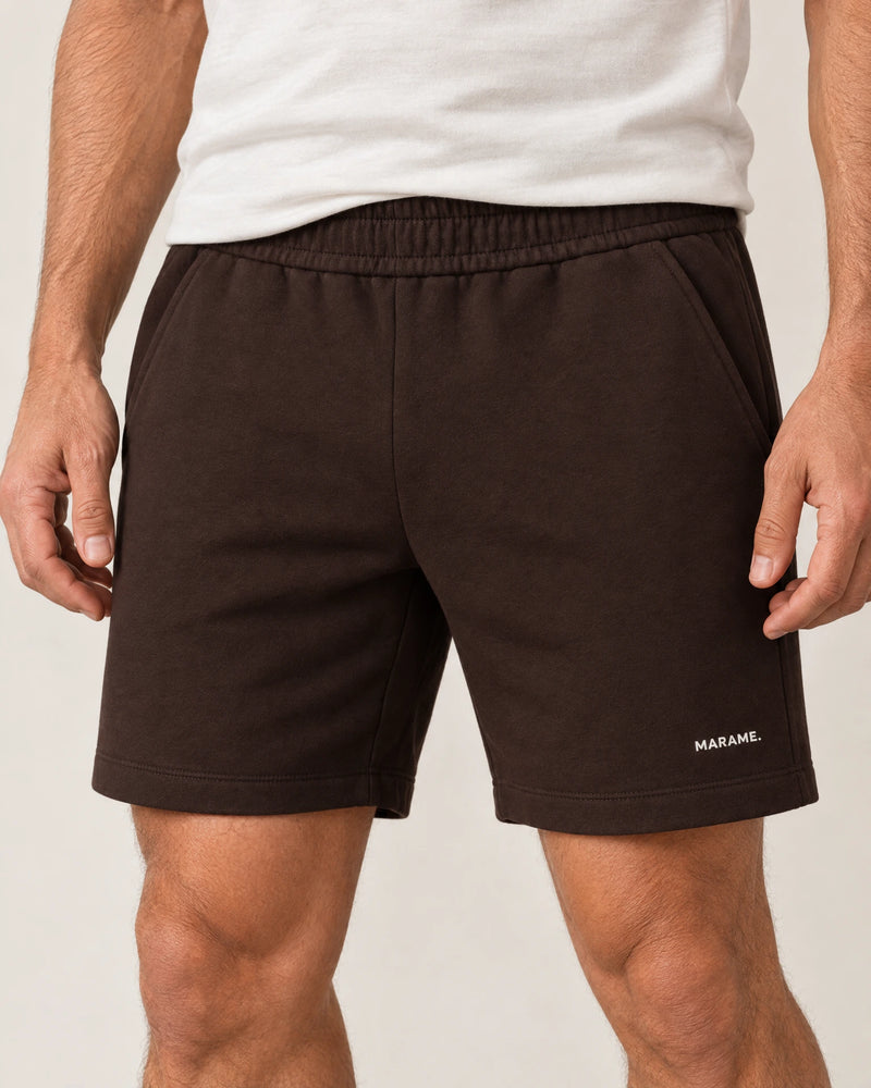 Cotton Fleece Lounge Shorts campaign 03|smoked brown