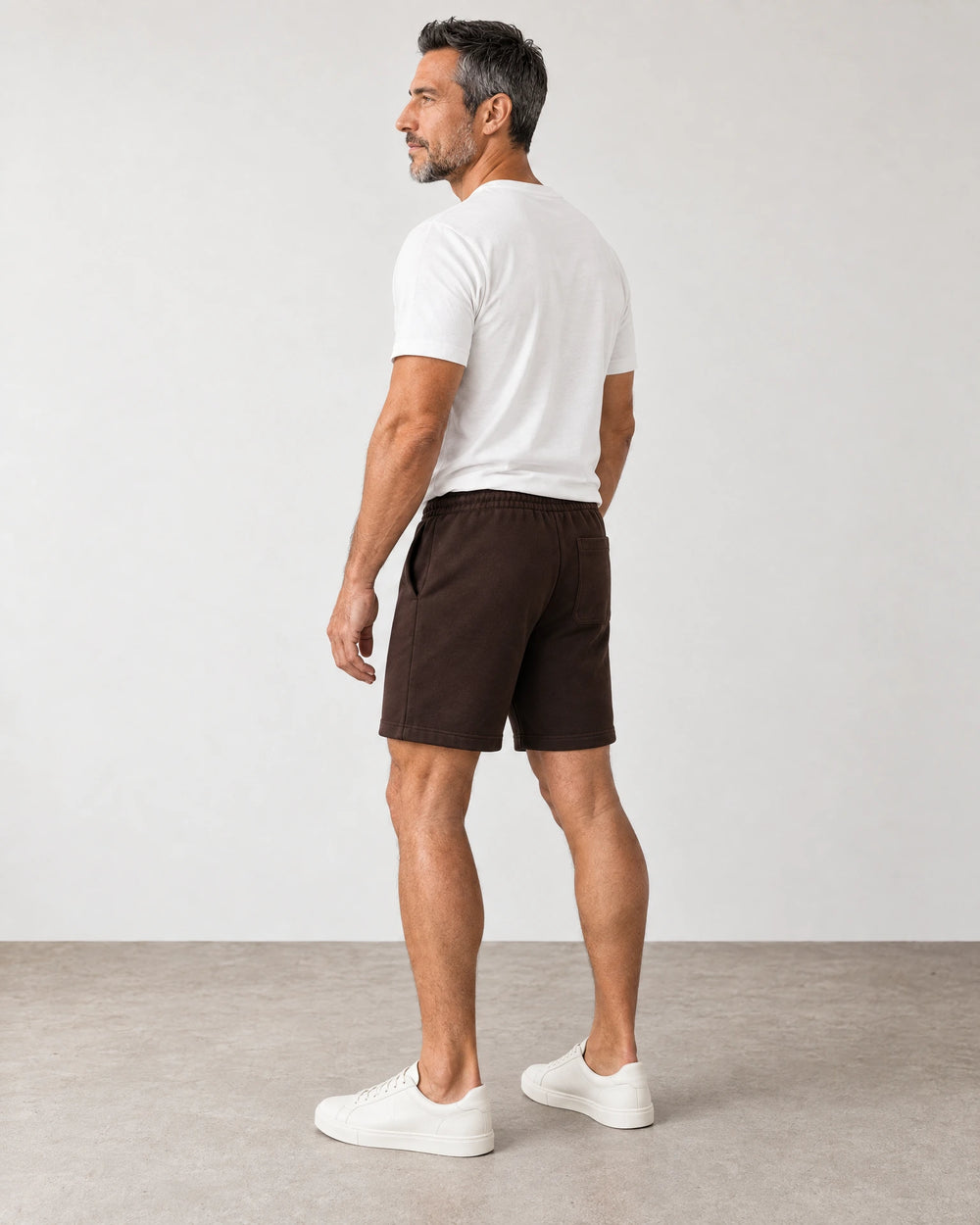 Cotton Fleece Lounge Shorts campaign 04|smoked brown