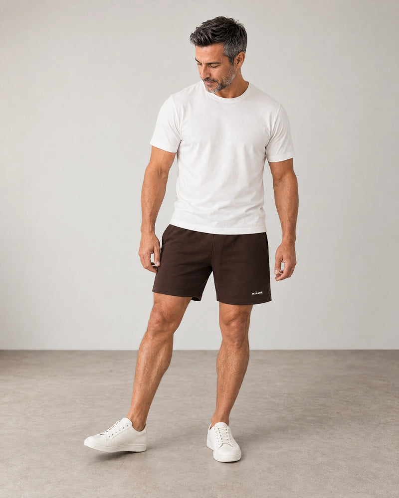 Cotton Fleece Lounge Shorts campaign 06|smoked brown