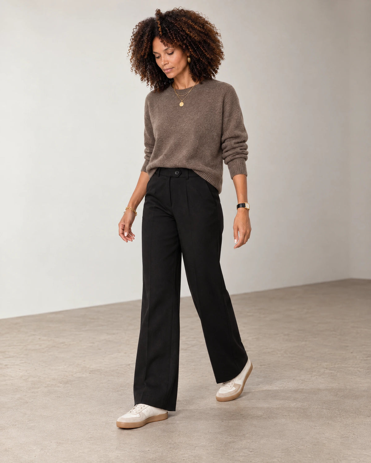 High-Waisted Smart Trouser in Black — full-length autumn look