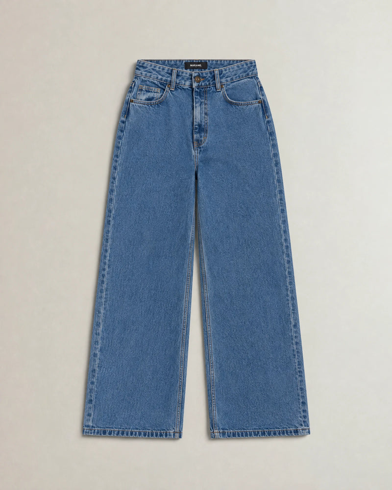 High-Waisted Wide Leg Jeans campaign 09|blue wash denim