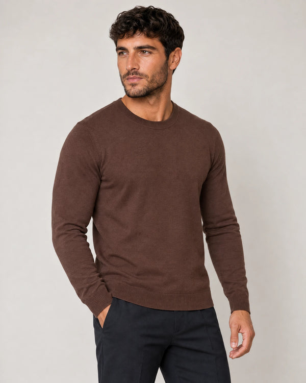 Italian Fine Knit Crew campaign 01|conker brown