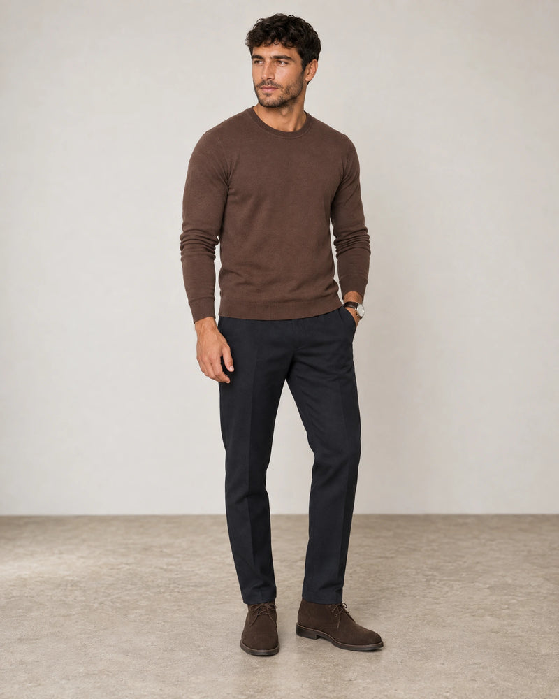 Italian Fine Knit Crew campaign 02|conker brown