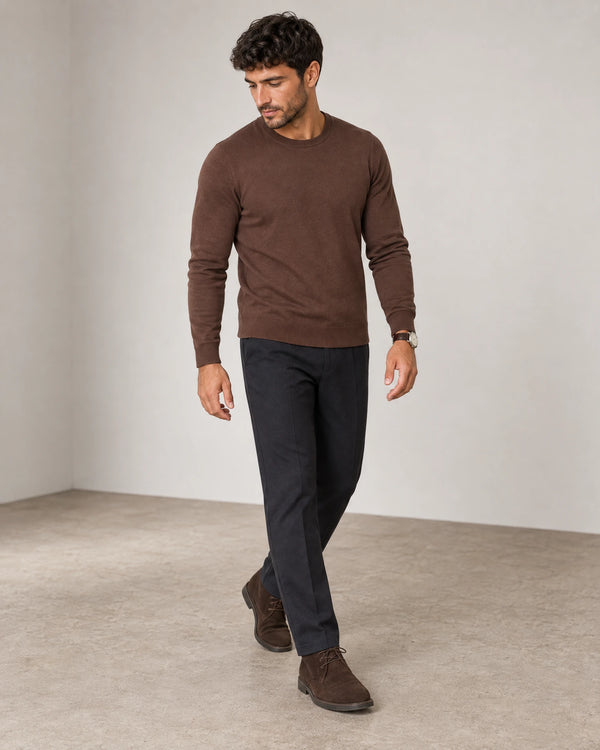 Italian Fine Knit Crew campaign 06|conker brown