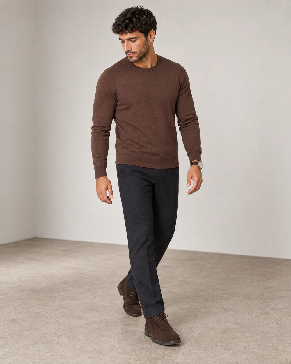 Italian Fine Knit Crew campaign 06|conker brown