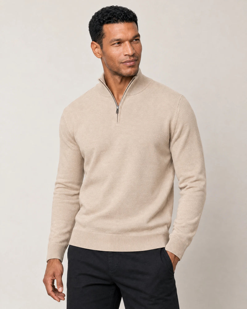 Italian Fine Knit Half Zip campaign 01|beige pearl