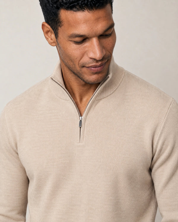 Italian Fine Knit Half Zip campaign 03|beige pearl