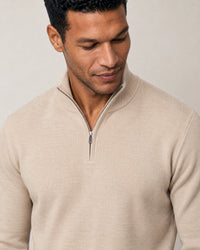 Italian Fine Knit Half Zip campaign 03|beige pearl