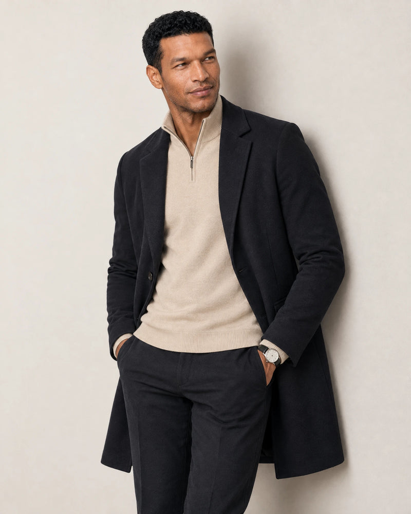 Italian Fine Knit Half Zip campaign 07|beige pearl