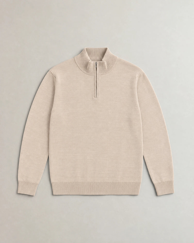Italian Fine Knit Half Zip campaign 09|beige pearl