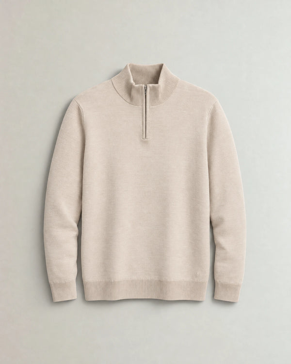 Italian Fine Knit Half Zip campaign 09|beige pearl