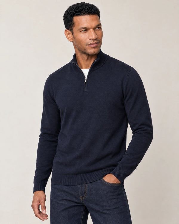 Italian Fine Knit Half Zip campaign 01|navy