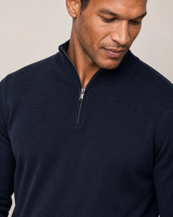 Italian Fine Knit Half Zip campaign 03|navy