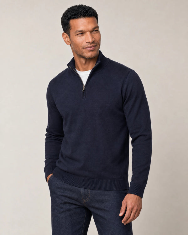 Italian Fine Knit Half Zip campaign 05|navy