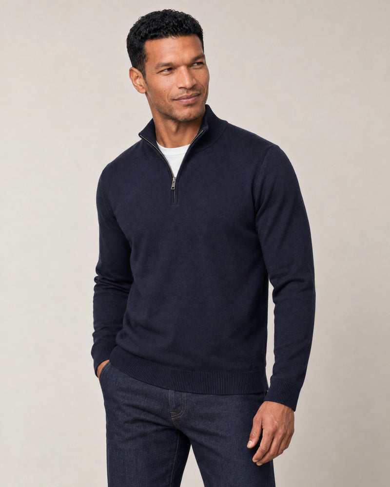 Italian Fine Knit Half Zip campaign 05|navy
