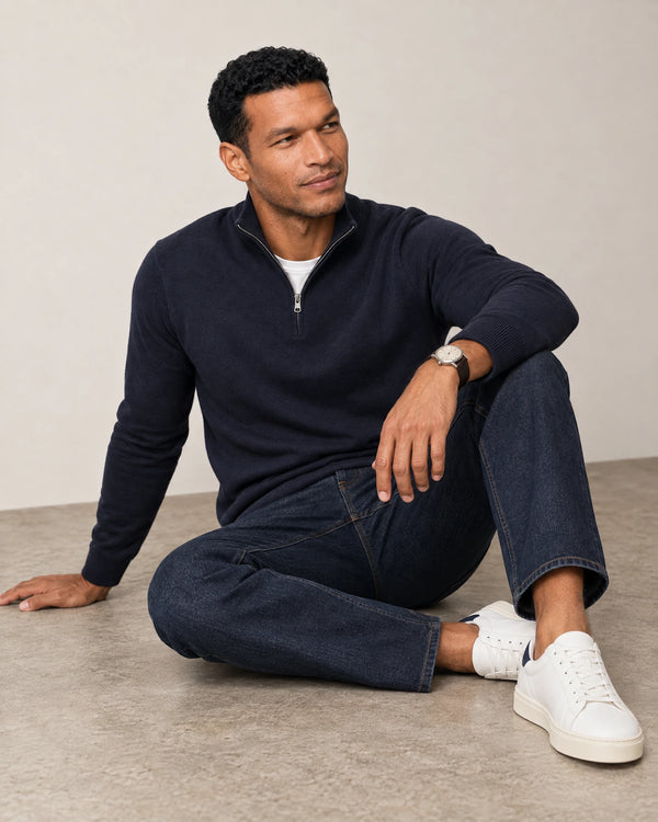 Italian Fine Knit Half Zip campaign 07|navy