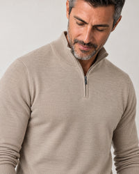 Italian Fine Knit Half Zip campaign 03|putty dove