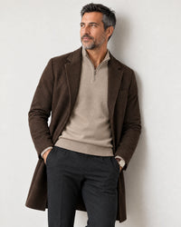 Italian Fine Knit Half Zip campaign 07|putty dove