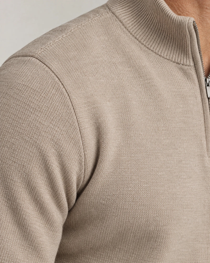 Italian Fine Knit Half Zip campaign 08|putty dove
