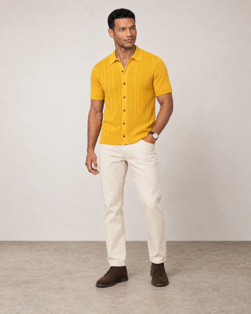 Italian Knit Cable Shirt campaign 02|citrus