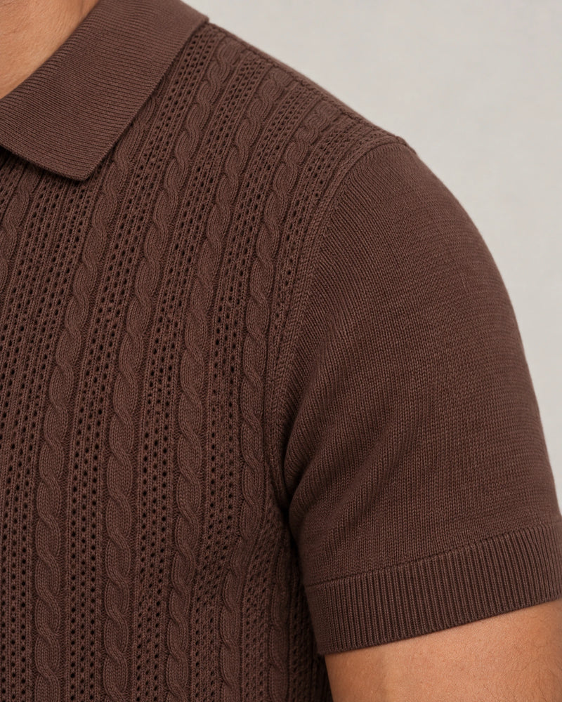 Italian Knit Cable Shirt campaign 08|conker brown