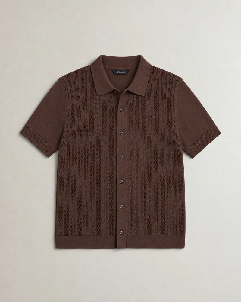 Italian Knit Cable Shirt campaign 09|conker brown